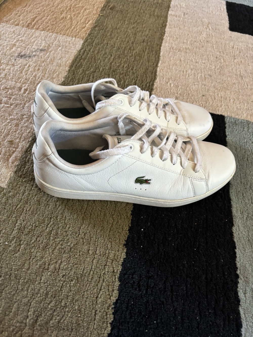 Lacoste White Low-Top Sneakers with Green Croc Accent